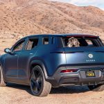 Fisker Ocean Big Sur Blue Matte in Leo Carrilo Beach; California Mode; Dog